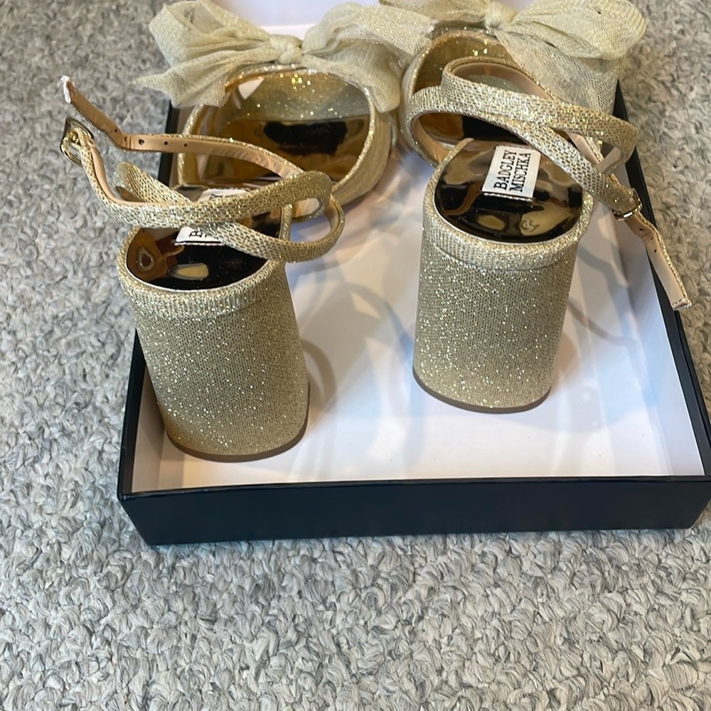 Gold Glitter Block Heel Sandals - Picture 5 of 9